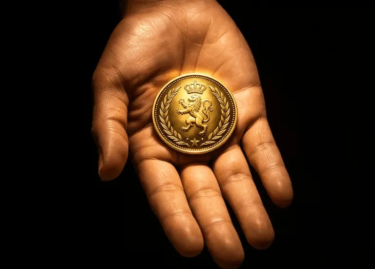 Hand met een gouden munt als symbool voor het burgerdividend