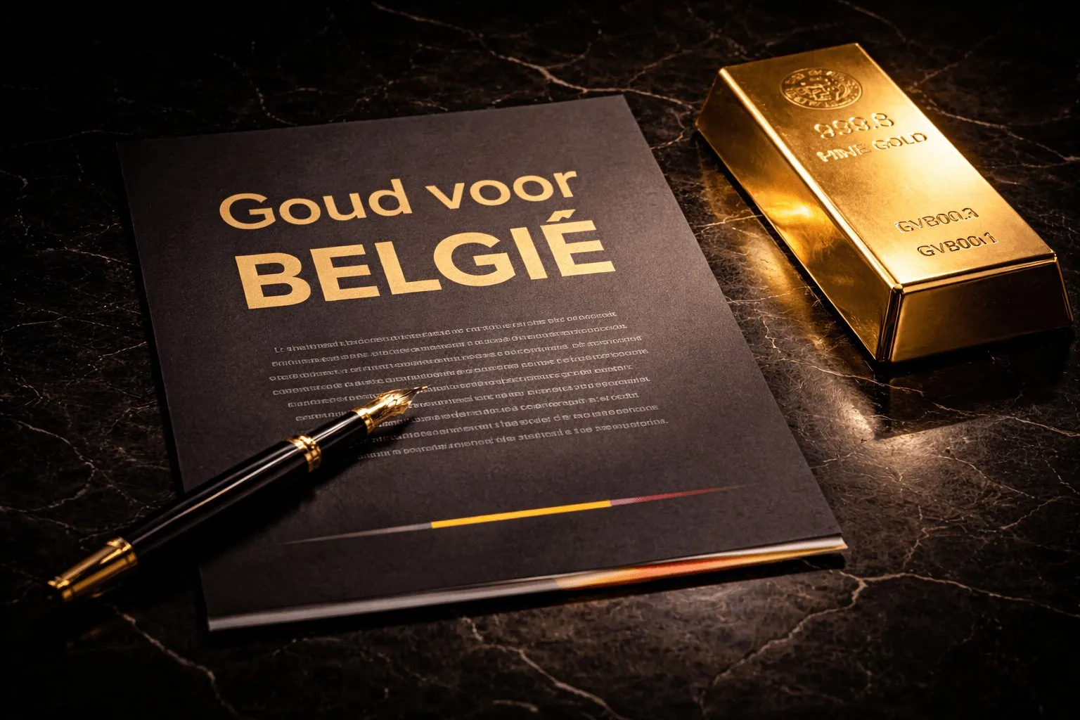 Dossier imprimé Goud voor België avec lingot et stylo plume
